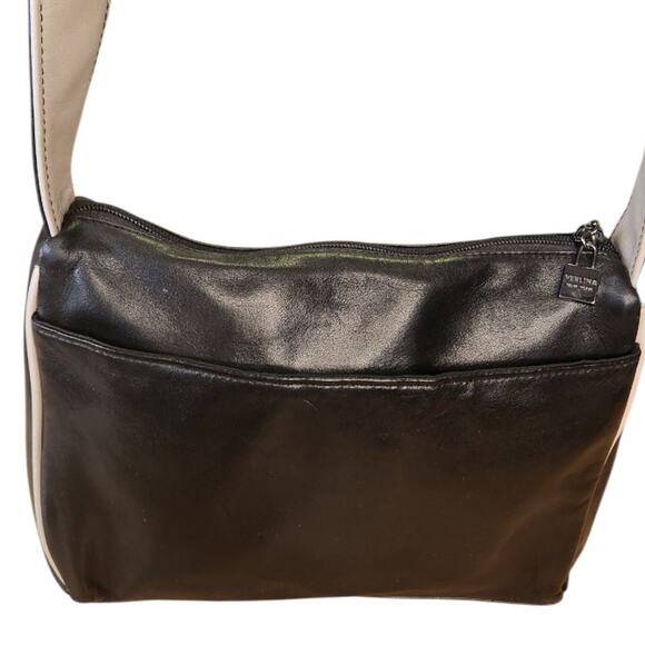 Vintage Perlina Black Leather Shoulder Crossbody Bag Purse - Picture 3 of 8